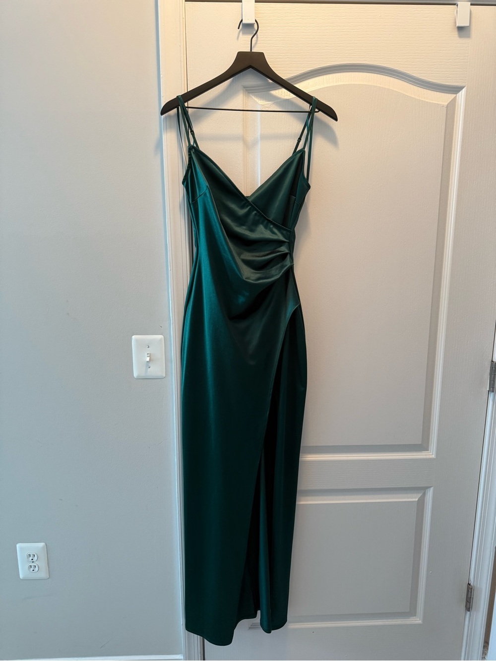 Windsor Emerald Slip Dress with Draped Front and Thigh Slit